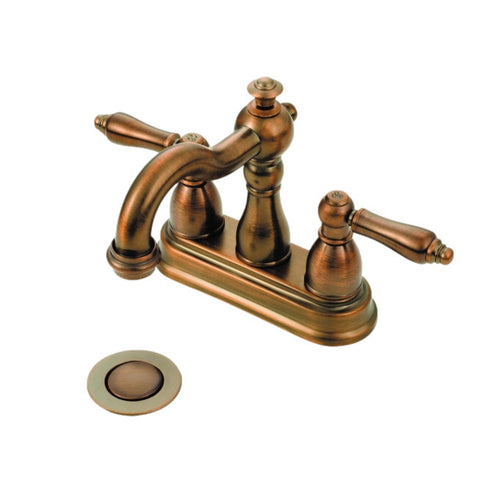 4" Two Handle Lavatory Faucet W/Lever Handles, Tall Old World Spout, & Lavatory Drain (OB99ORB)