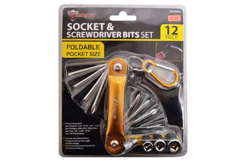 Folding Socket & Screwdriver Set w/Carabiner (12 PC)  (2070534)