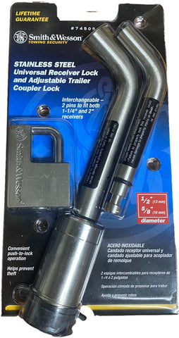 Smith & Wesson Stainless Steel Universal Receiver Lock and Adjustable Trailer Coupler Lock #74505
