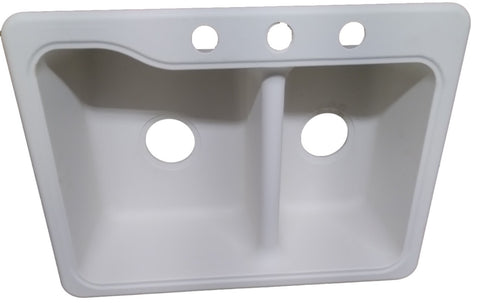 White Double Kitchen Sink 24 3/4" L x 19" W x 7" D