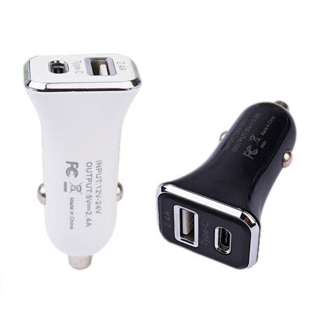 Dual USB Car Charger 2AMP (USB-C & USB) (01-3265)