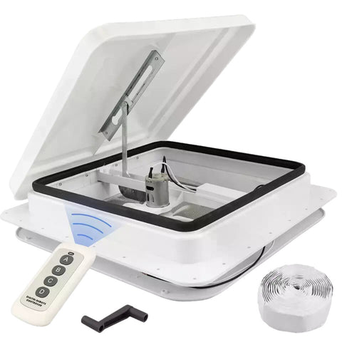 RV Powered Roof Vent with 1.5" Garnish Ring & Remote White (VK100M-C)