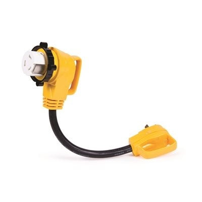 Power Grip 18" Locking Dogbone RV Adapter | 30 Amp Male to 50 Amp Female | 90-Degree Design | 55582