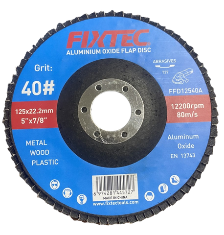 Flap Disc Aluminum Oxide Grit P40 for Stainless Steel and Metal Reinforced Bond Material (FFD12540A)