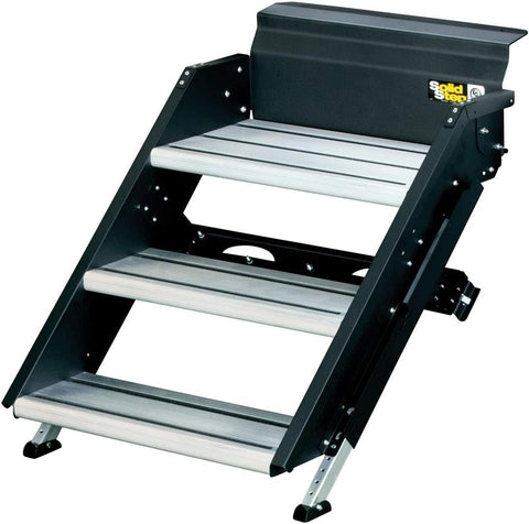 Solid Step Triple Step for RV and Travel Trailer Entry Doorway Black 30" (791573) *Surplus*