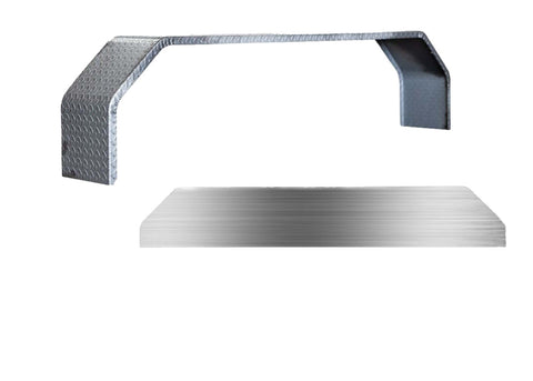 Diamond Plate Steel Double Angle Fender | 72"L x 10"W x 15.5"H | for Double Axle Trailer | Single Fender w/Fender Back Kit