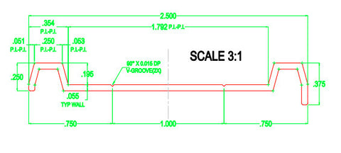 Aluminum Rub Rail Double Rib 2 1/2" x  12'