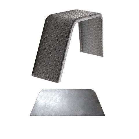 Diamond Plate Steel | Flat Top Fender | 28"L x 8"W x 10"H | for Single Axle Trailer | Single Fender w/Fender Back Kit