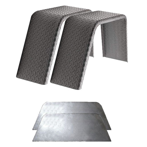 Diamond Plate Steel | Flat Top Fender | 28"L x 8"W x 10"H | for Single Axle Trailer | 2 Pack of Fenders w/Fender Backs Kit