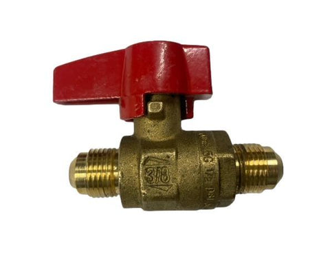 Gas Cock Ball Valve - Brass - 3/8" Flare End x 3/8" Flare End with Aluminum Red Wedge Handle  (195C30)