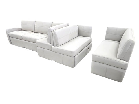 Raedon Jacknife Ensemble Couch 166" W/Drawer 3 Piece Set- Tatem Chalk Vinyl- Sunguard Beige Thread (#41)