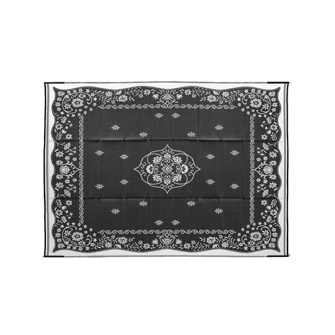 Outdoor Mat 9' x 12' - Oriental, Charcoal / White Bilingual 42853