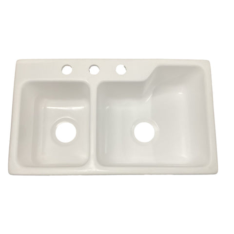 White Double Kitchen Sink W/3 Holes 29.25"L x 17"W x 7"D