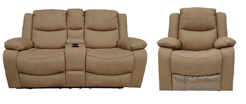 Great Lakes Comfort® Boston Series - 65" Manual Theatre Couch + Swivel, Rock & Recliner Set - RV Wall Hugger  - Manual - Sand