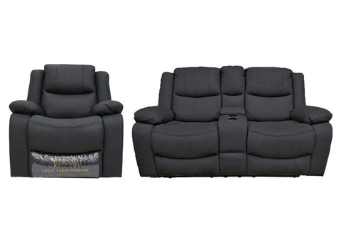 Great Lakes Comfort® Boston Series - 65" Manual Theatre Couch + Swivel, Rock & Recliner Set- RV Wall Hugger  - Manual - Slate