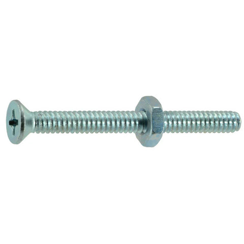 #10-24 x 2" Zinc Plated Steel Coarse Thread Phillips Flat Head Machine Screws (24022)