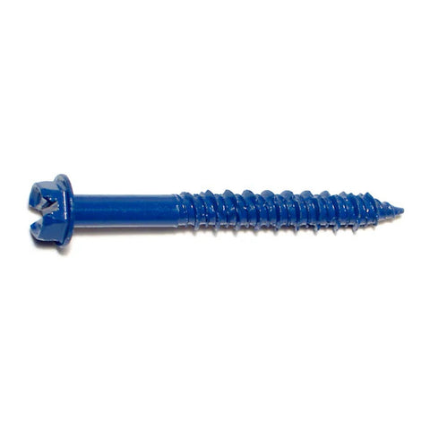 1/4" x 2-1/4" Blue Ruspert Coated Steel Slotted Hex Washer Head Masonry Screws (23383)
