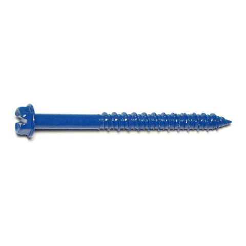 1/4" x 2-3/4" Blue Ruspert Coated Steel Slotted Hex Washer Head Masonry Screws (23384)