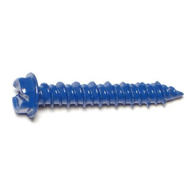 3/16" x 1-1/4" Blue Ruspert Coated Steel Slotted Hex Washer Head Masonry Screws (23375)
