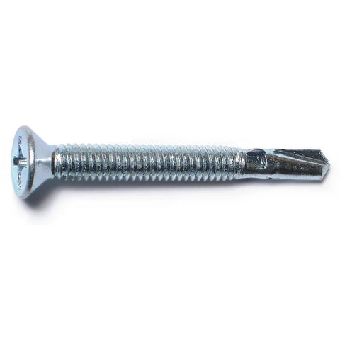 #12-14 x 2" Zinc Plated Steel Phillips Flat Head Self-Drilling Screws with Wings (10637)