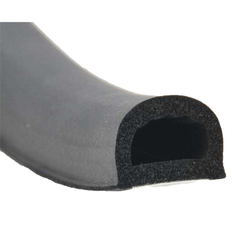 Non-Ribbed D-Seal Weatherstripping with Tape - Black, 3/4" x 1/2" x 50' (018-318)