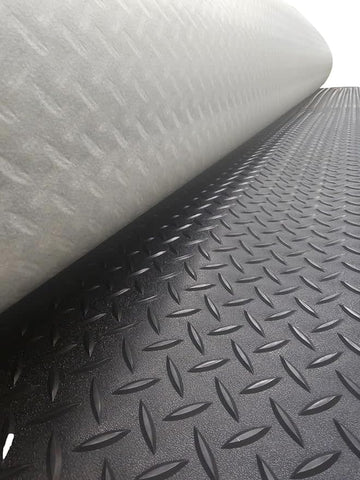 8'6" Wide | Diamond Plate Rubber Flooring | Black |