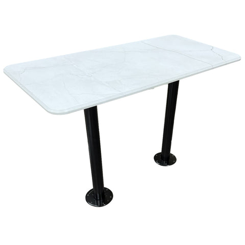 White Marble Dinette Table 20" x 40" | 29-1/2" Powder-Coated Black Sturdy Legs | Space-Saving Recessed Base