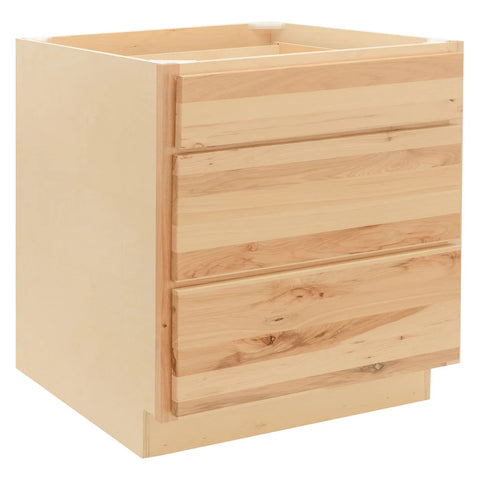 3 Drawer 18" Pots and Pans Base Cabinet - Raw Hickory