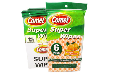 Comet Super wipes | Orange or Lemon Scent | 12" x 22" | Pack of 6