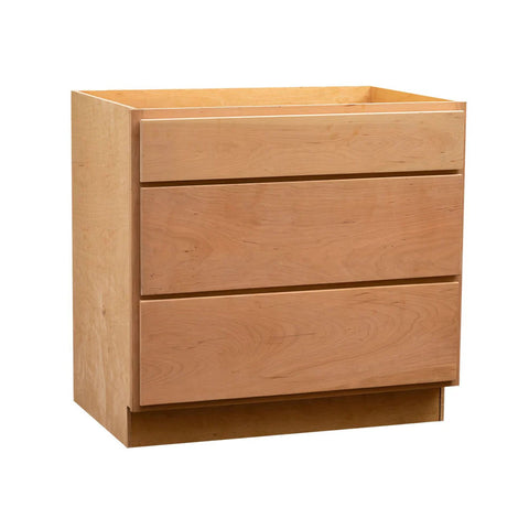 3 Drawer 36" Pots and Pans Base Cabinet - Raw Cherry