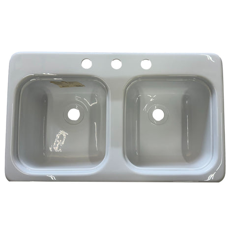29" x 17.5" x 7" White Plastic Kitchen Sink 3 Pre-Drilled Holes