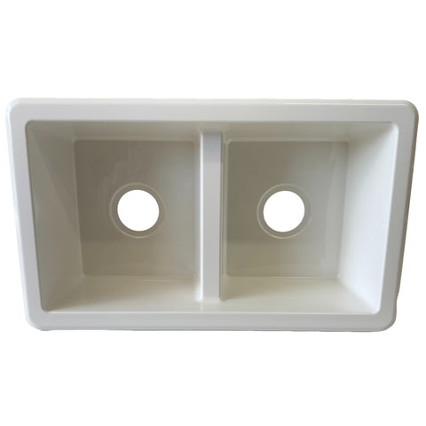 27" x 16" x 7.25" White Double Bowl Plastic Kitchen Sink (137130)