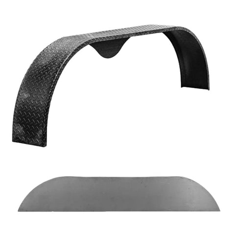 Diamond Plate Steel | Tandem Teardrop Fender | 68"L x 9"W x 18"H | for Double Axle Trailer | Single Fender w/Fender Back Kit
