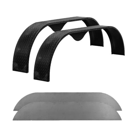 Diamond Plate Steel | Tandem Teardrop Fender | 72"L x 10"W x 20"H | for Double Axle Trailer | 2 Pack of Fenders w/Fender Backs Kit