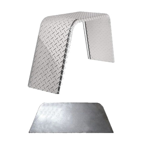 Diamond Plate Aluminum | Flat Top Fender | 32"L x 10"W x 15"H | for Single Axle Trailer | Single Fender w/Fender Back Kit