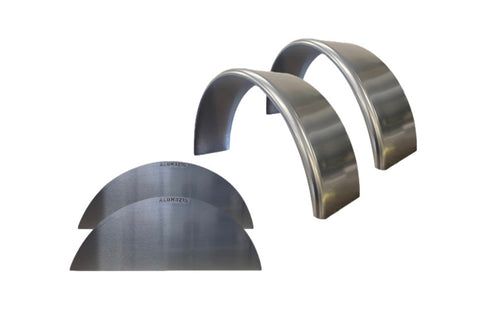 Smooth Aluminum | Round Top Fender | 32"L x 8"W x 15"H | for Single Axle Trailer | 2 Pack of Fenders w/Fender Backs Kit