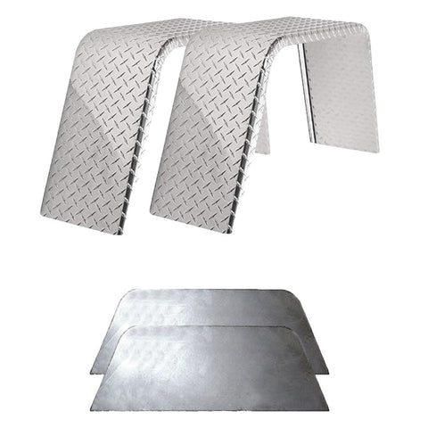 Diamond Plate Aluminum | Flat Top Fender | 32"L x 10"W x 15"H | for Single Axle Trailer | 2 Pack of Fenders w/Fender Backs Kit