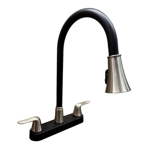 Gooseneck Kitchen Faucet |Pull Down Sprayer| Leaf Handles | Satin Nickel & Matte Black Finish