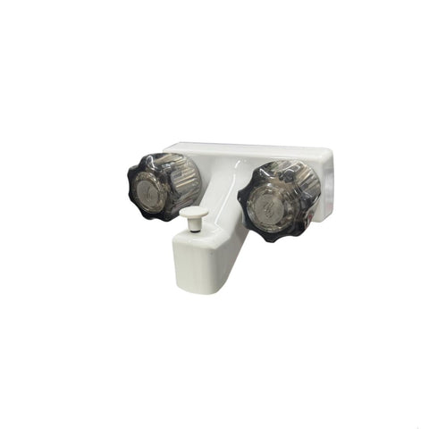 4" Tub & Shower Faucet | Two Round Smoke Handles | Diverter | White Finish