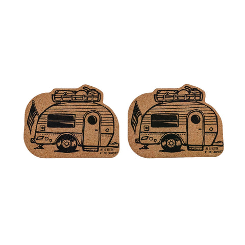 LIBATC Cork Coasters | 2-Pack | Camper Design with Luggage | Absorbent Drink Coasters | 53384