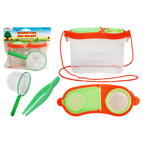 • Bucket, tweezers, net (3 PC)
• Vented lid with magnifier
• Carrying strap
• 5.5" W x 4" H x 2" D
