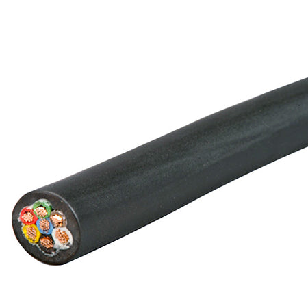 Heavy duty black multi-conductor cable rated to -10° C.
Wire gauges: 2-10 / 1-12 / 4-14 (Black and White =10 gauge; Blue = 12 gauge; Brown, Red, Green, Yellow = 14 gauge)
Trailer cable, also known as trailer wire, is manufactured of multiple general...