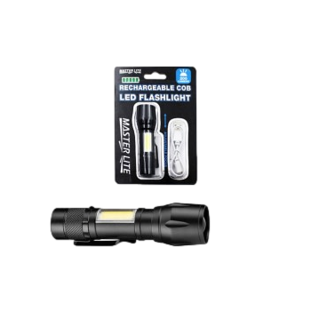 SOLD INDIVIDUALLY
• Adjustable focus
• 200 lumen output
• Heavy duty pocket clip
• Rechargeable via included USB cable
• 3 light modes (flashlight, strobe, side COB)
• Approximately 4" long