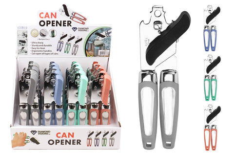 SOLD INDIVIDUALLY
Can Opener
• Plastic grip with metallic accent
• Large manual turn knob
• Steel gears
• Sharp steel blade
• With bottle opener
• 7.5" L x 2.25" W x 1.75" D