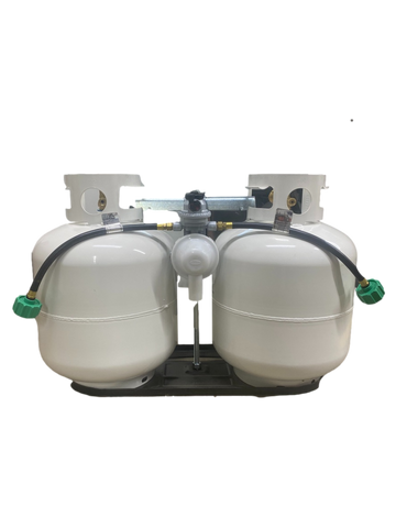 Includes:

Regulator
2 Hoses
2 - 20# Propane Tanks
Tray with Rod and Wingnut